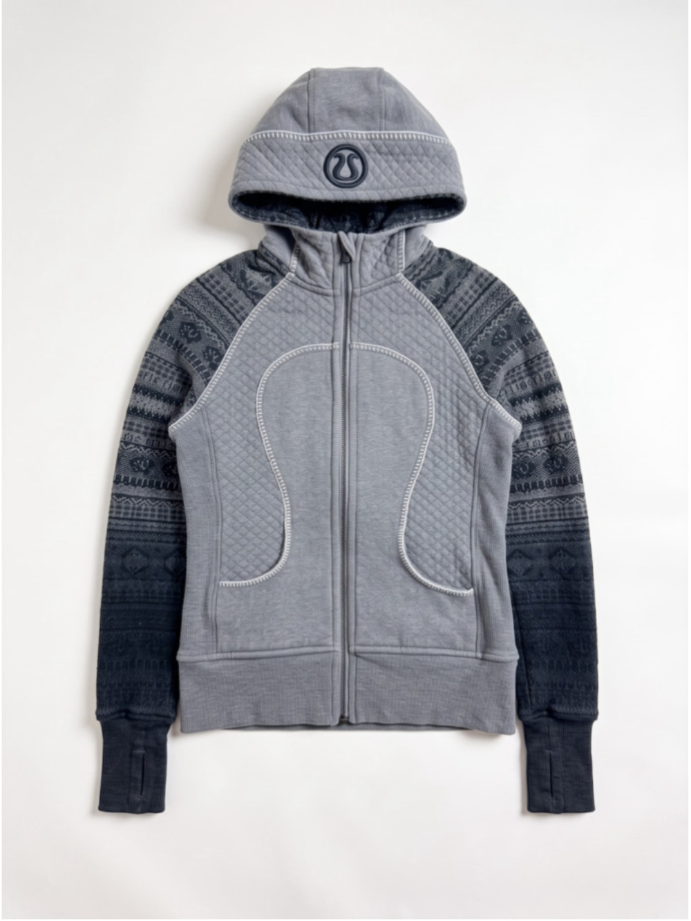 LULULEMON Special Edition Scuba Quilted Knitted Gray Ombre Zip-up Jacket, Sz 6